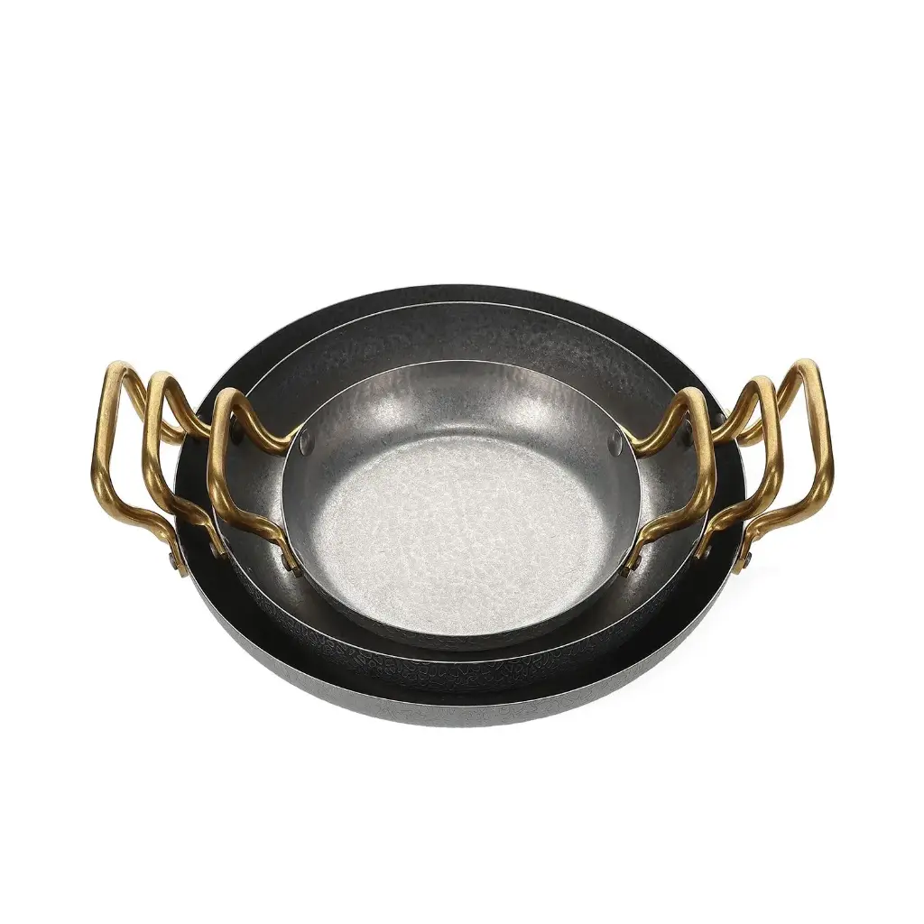 Serveerschaal 18xH3,5cm met gouden handvat gehamerd antique zilver Serve