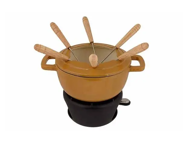 FONTESTIC FONDUESET AMBER GOLD D18CM GIE TIJZER MET 6 VORKJES