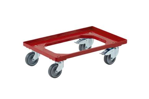 TRANSPORTONDERSTEL 600X400 MM BAKKEN 2 VASTE WIELEN 2 ZWENKW. RUBBER MET REM ROOD