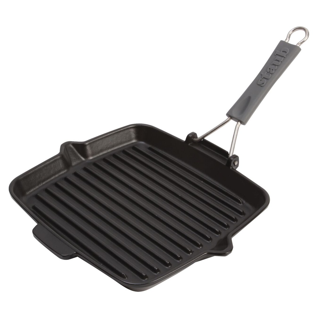 Staub Grillpan met inklapbare greep , vierkant 24 x 24 cm - zwart