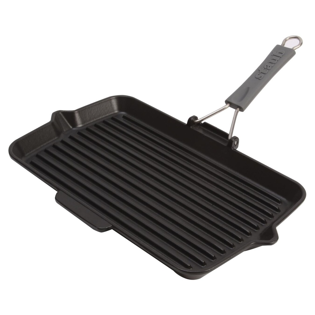 Staub Grillpan met inklapbare greep , rechthoek 34 x 21 cm - zwart