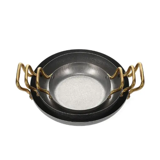 [791481] Serveerschaal 24xH5cm met gouden handvat gehamerd antique zilver Serve