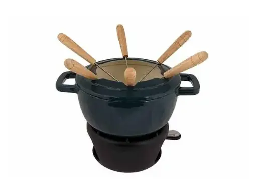 [7688454] FONTESTIC FONDUESET GREEN HERON D18CM GI ETIJZER MET 6 VORKJES